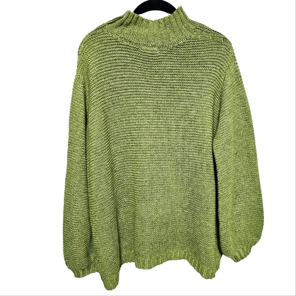 Easel Los Angeles Oversized Matcha Green Mock Neck Chunky Knit Sweater Size S/M - Picture 2 of 10